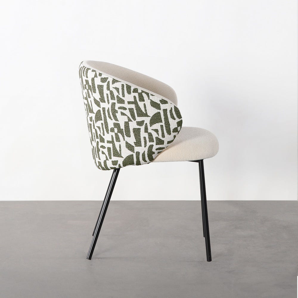 Pack de 2 Sillas estampada tapizada en tela verde con estructura metálica estilo contract – 56,5 x 56 x 74,5 cm - Imagen 3