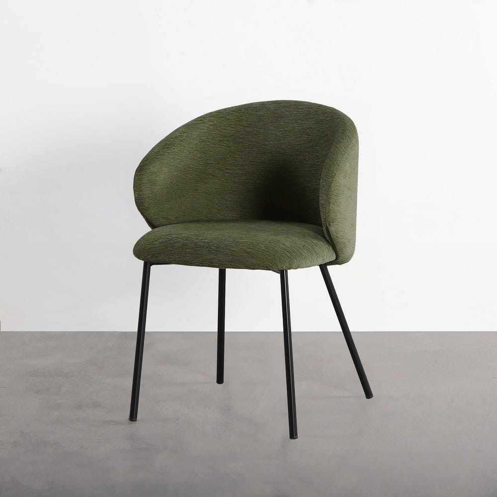 Pack de 2 Sillas verde tapizada en tela con patas metálicas estilo contract – 56,5 x 56 x 74,5 cm - Imagen 2