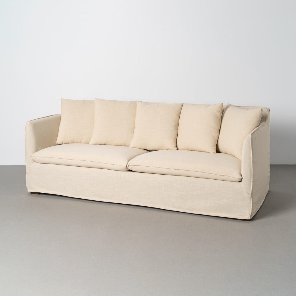 Sofá beige de tela para salón moderno – 215 x 92 x 78 cm - Imagen 2