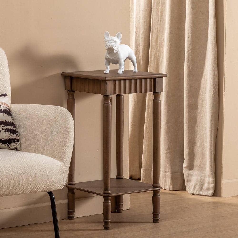 Mesa Auxiliar Cuadrada de Madera Marrón 71 cm - Elegante y Funcional para Espacios Pequeños con Almacenaje Adicional - Imagen 10