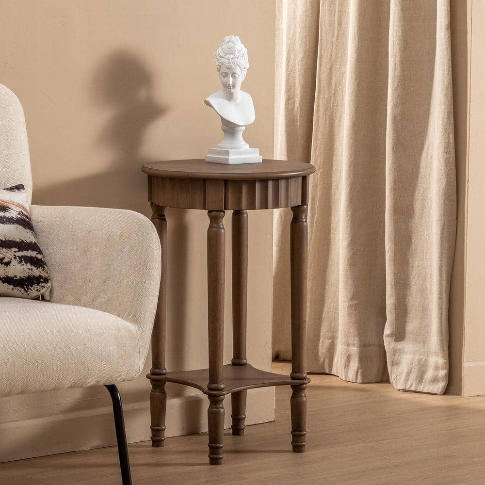Mesita Auxiliar Pequeña de Madera Marrón 66 cm - Elegante y Funcional con Estante Inferior para Sofá o Cama - Imagen 9