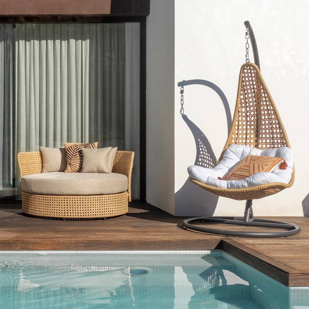 Silla Colgante con Soporte Niva | Ratán Beige Estilo Nature - Imagen 2