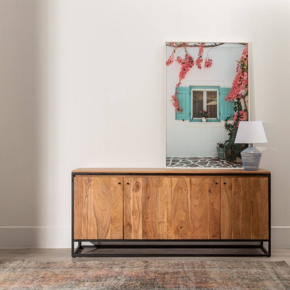 Aparador de Madera y Metal para Salón de Diseño Industrial - 175 cm, Acabado Natural y Estilo Moderno - Imagen 10
