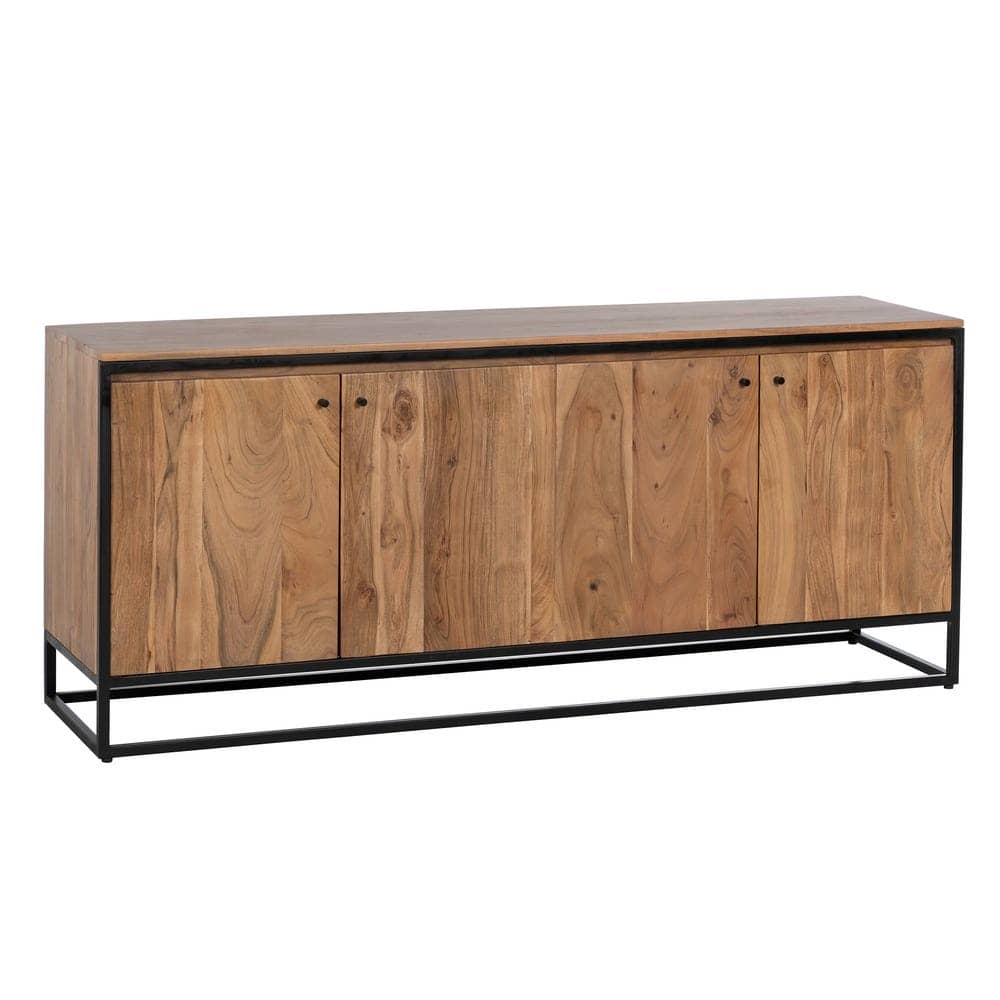 Aparador de Madera y Metal para Salón de Diseño Industrial - 175 cm, Acabado Natural y Estilo Moderno