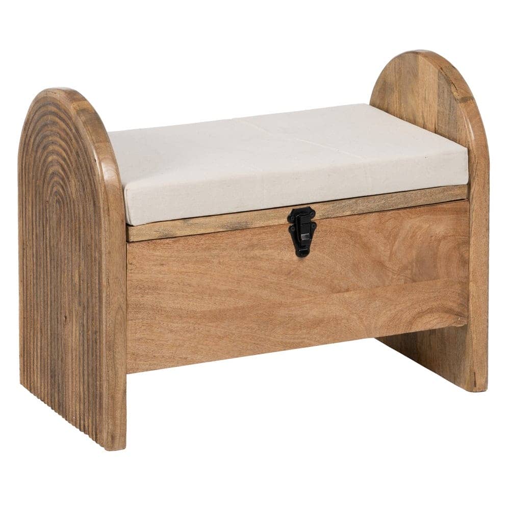 Banqueta-Baúl Natural de Madera de Mango con Cojín de Espuma - Almacenamiento Estilo Minimalista 51 cm
