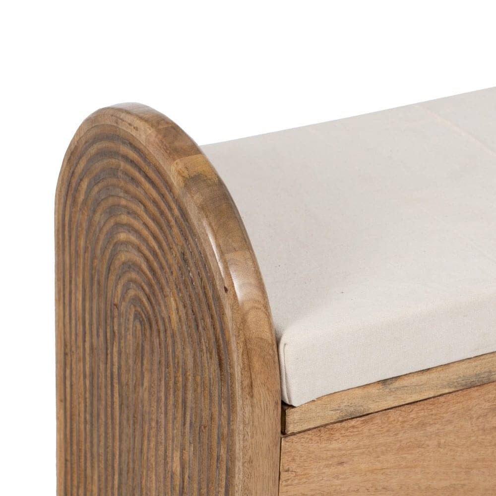 Banqueta-Baúl Natural de Madera de Mango con Cojín de Espuma - Almacenamiento Estilo Minimalista 51 cm - Imagen 3