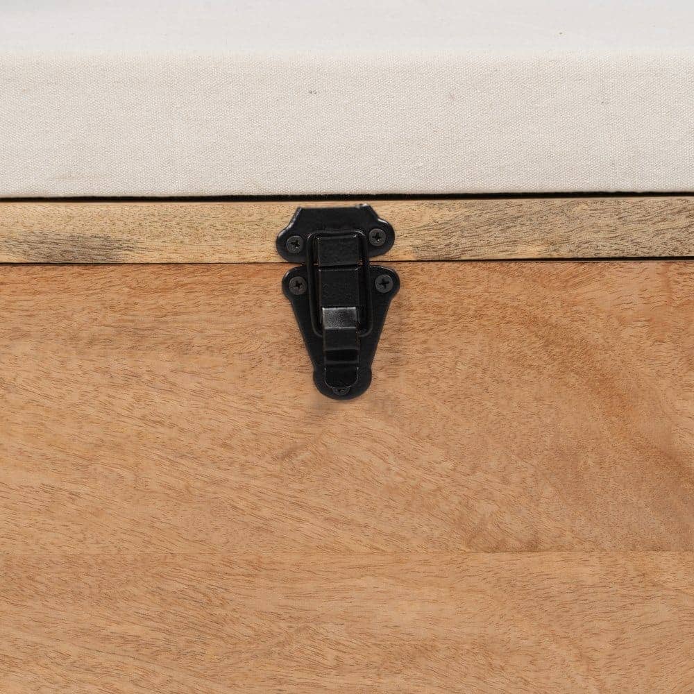 Banqueta-Baúl Natural de Madera de Mango con Cojín de Espuma - Almacenamiento Estilo Minimalista 51 cm - Imagen 4