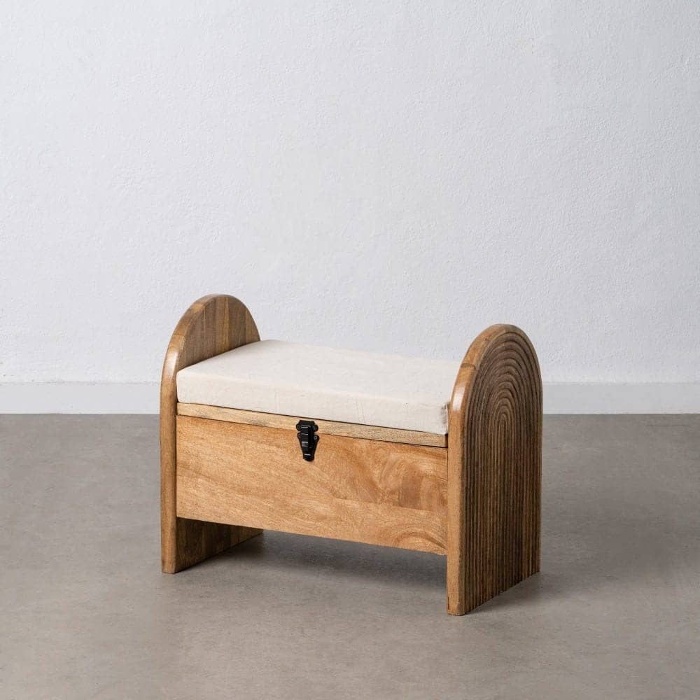 Banqueta-Baúl Natural de Madera de Mango con Cojín de Espuma - Almacenamiento Estilo Minimalista 51 cm - Imagen 13