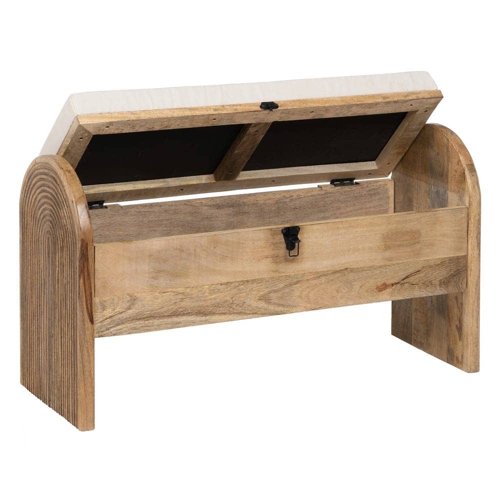 Banqueta-Baúl Natural de Madera de Mango con Cojín de Espuma - Almacenamiento y Asiento 56 cm para Salón, Pasillo y Dormitorio - Imagen 2