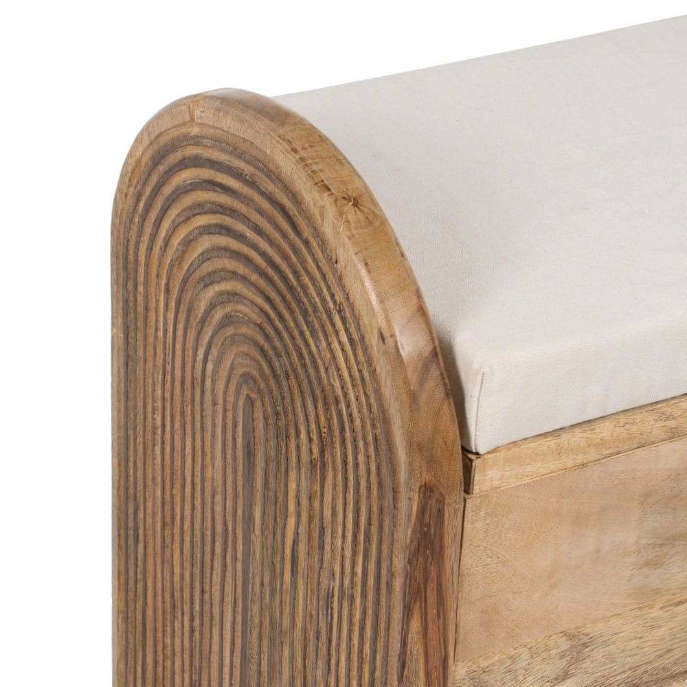 Banqueta-Baúl Natural de Madera de Mango con Cojín de Espuma - Almacenamiento y Asiento 56 cm para Salón, Pasillo y Dormitorio - Imagen 3