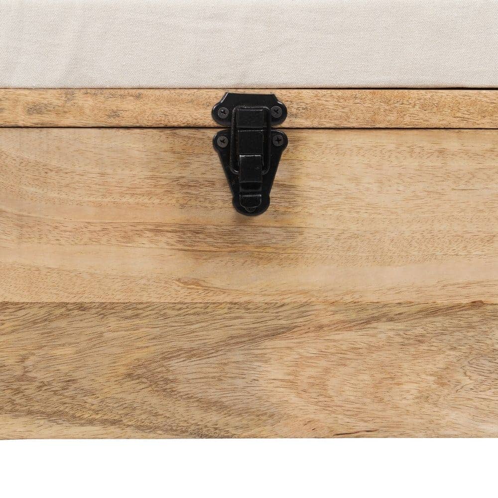 Banqueta-Baúl Natural de Madera de Mango con Cojín de Espuma - Almacenamiento y Asiento 56 cm para Salón, Pasillo y Dormitorio - Imagen 4