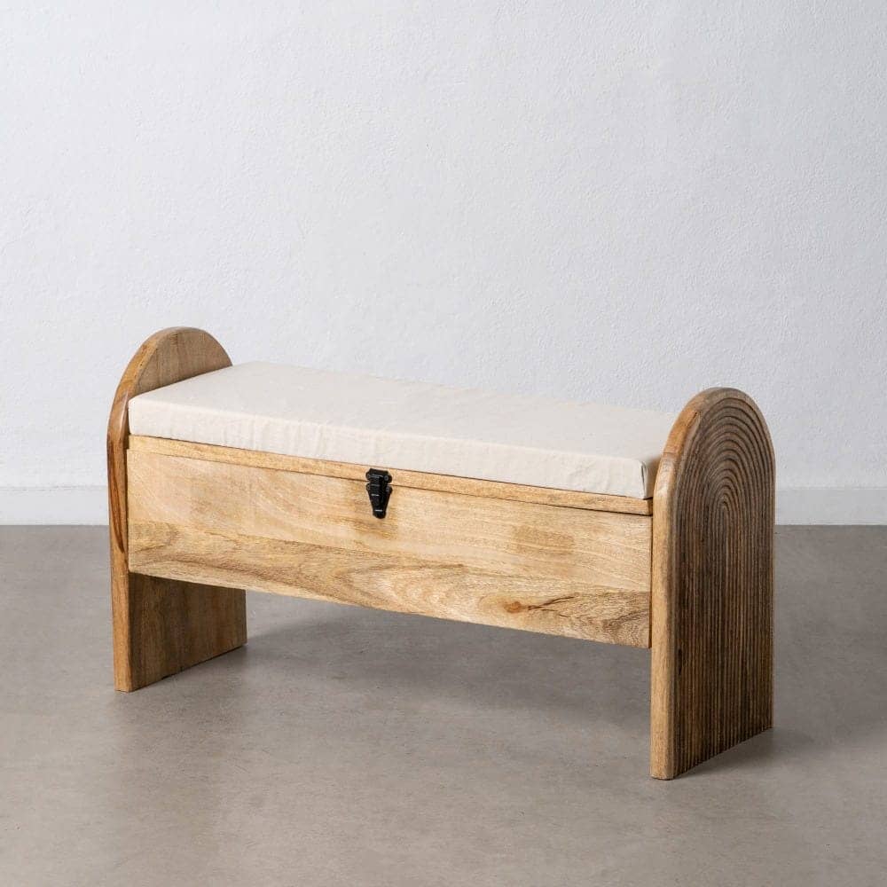 Banqueta-Baúl Natural de Madera de Mango con Cojín de Espuma - Almacenamiento y Asiento 56 cm para Salón, Pasillo y Dormitorio - Imagen 11