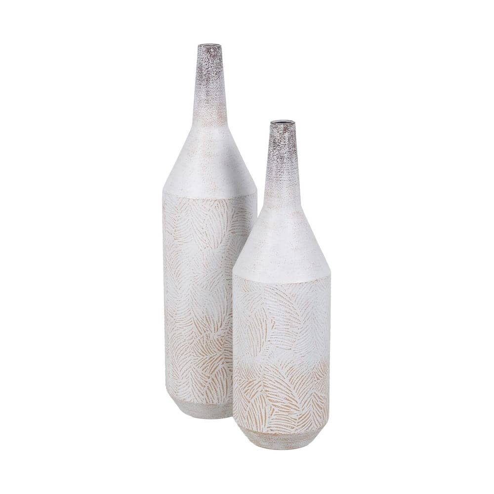 Botella Decorativa de Metal Blanco Rozado - 50,5 cm, Ideal para Decoración de Interiores - Imagen 2