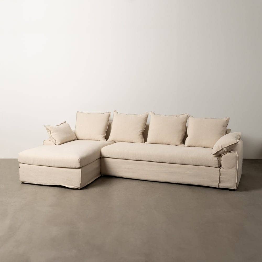 Chaise-Lounge Crema de 300 cm en Tejido de Lino y Algodón con Estructura de Madera - Elegancia y Confort para tu Salón - Imagen 15