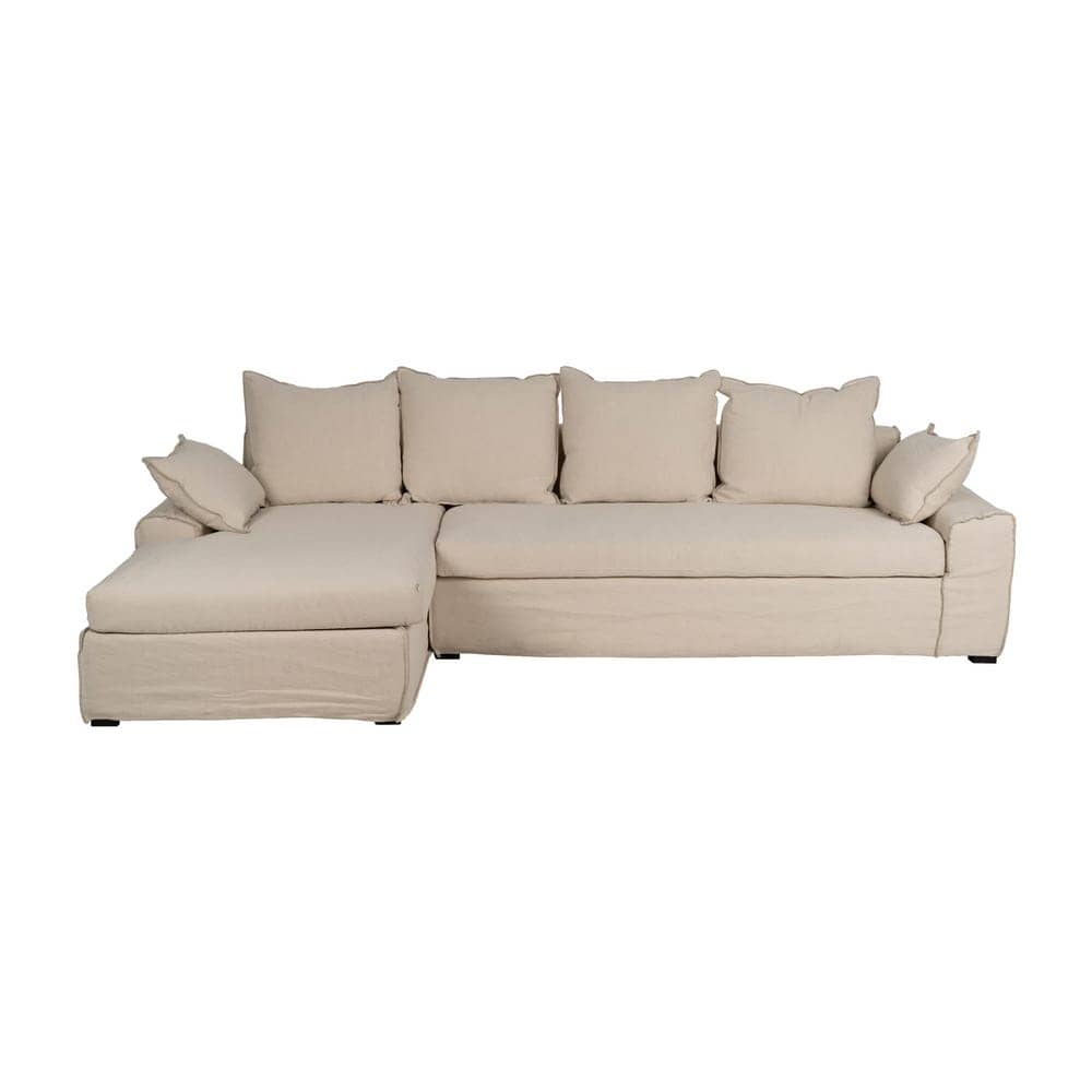 Chaise-Lounge Crema de 300 cm en Tejido de Lino y Algodón con Estructura de Madera - Elegancia y Confort para tu Salón - Imagen 2