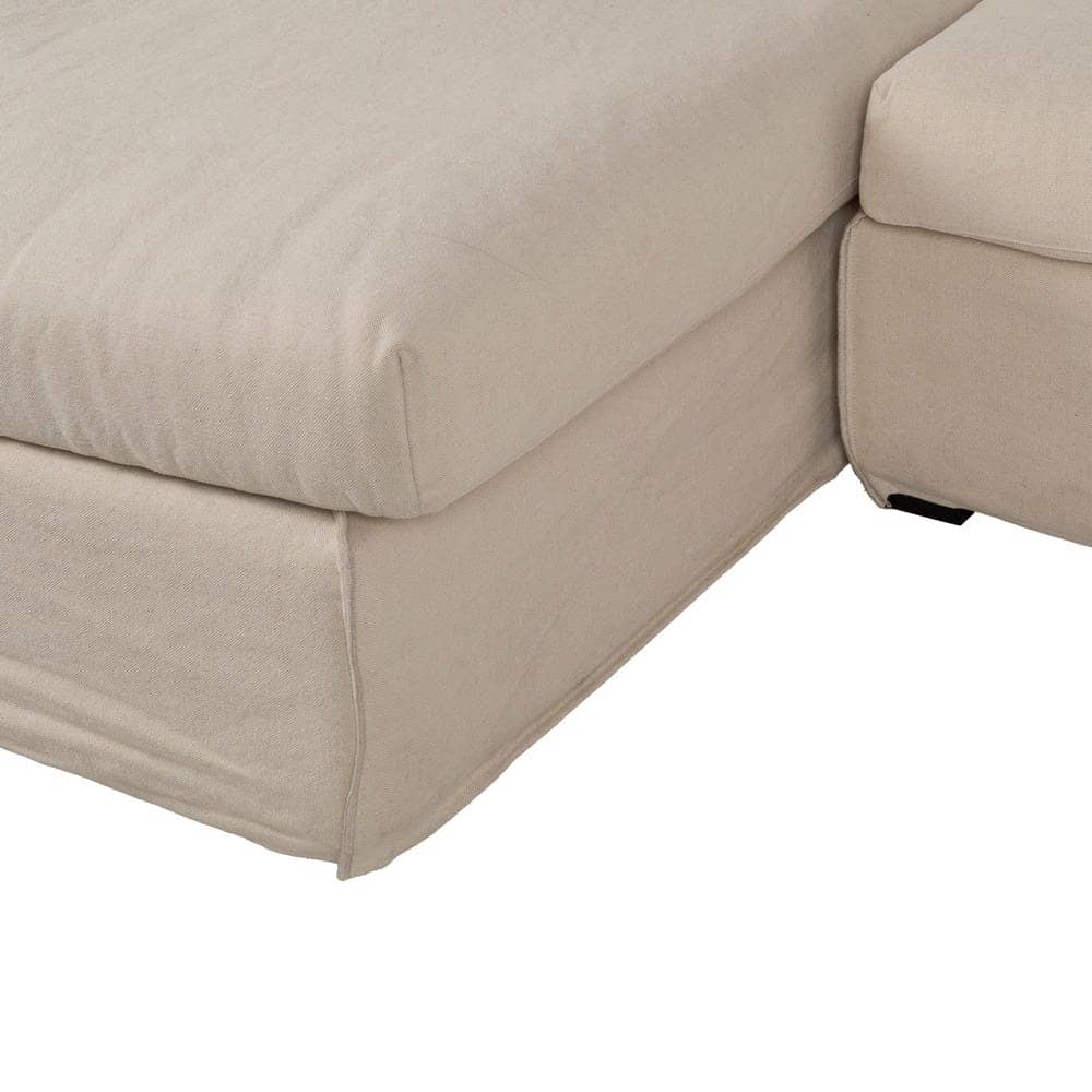 Chaise-Lounge Crema de 300 cm en Tejido de Lino y Algodón con Estructura de Madera - Elegancia y Confort para tu Salón - Imagen 8