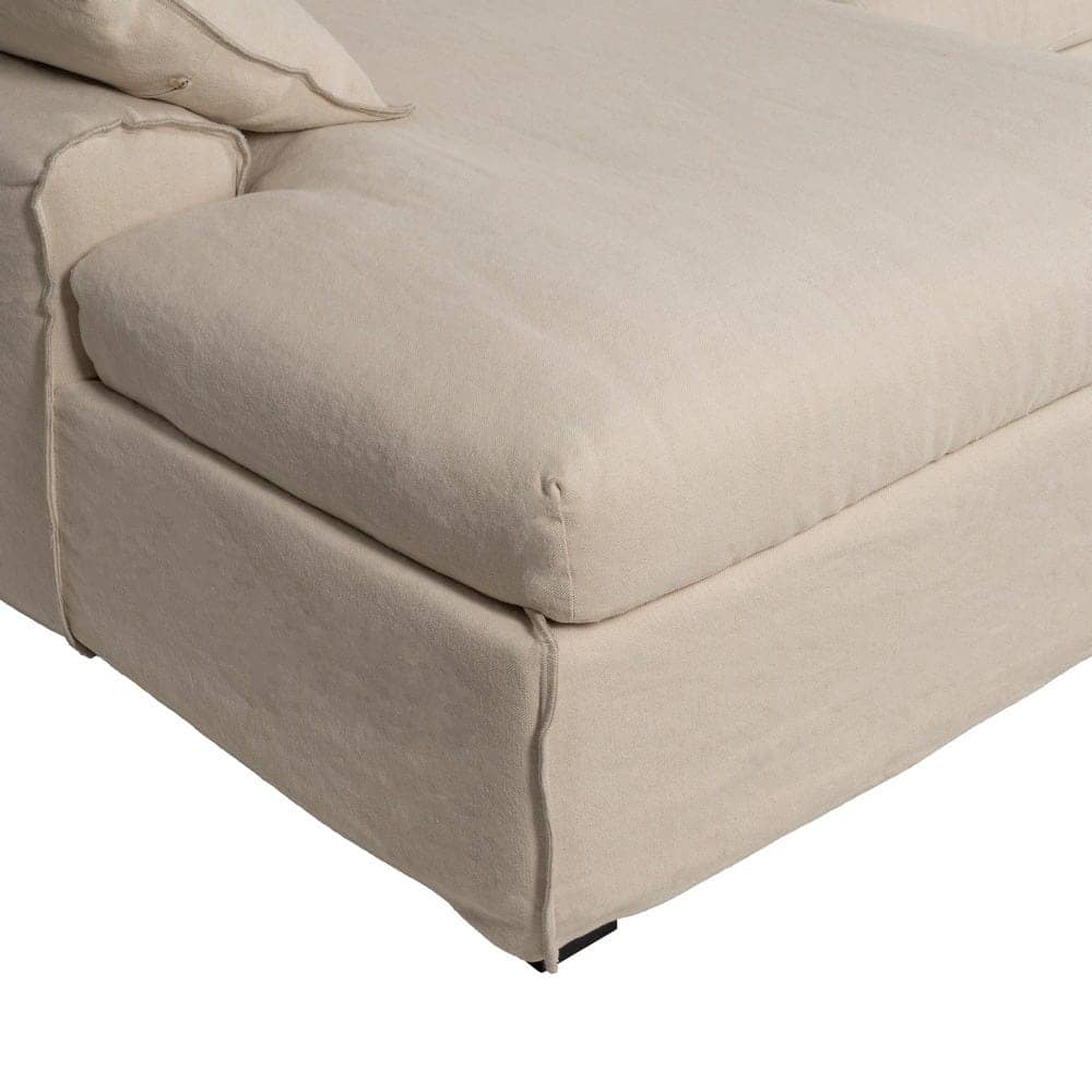 Chaise-Lounge Crema de 300 cm en Tejido de Lino y Algodón con Estructura de Madera - Elegancia y Confort para tu Salón - Imagen 9