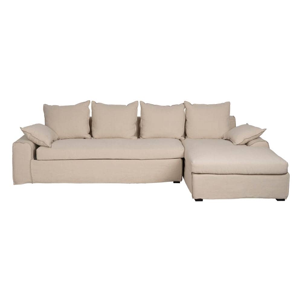 Chaise-Lounge Crema de 300 cm en Tejido y Madera - Elegancia y Confort para tu Salón, Desenfundable y Ergonomía Ideal - Imagen 2