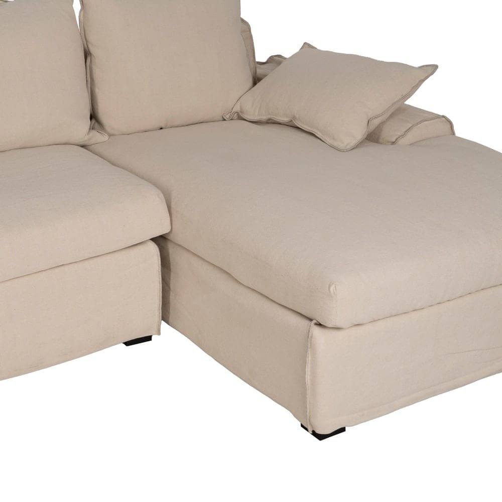 Chaise-Lounge Crema de 300 cm en Tejido y Madera - Elegancia y Confort para tu Salón, Desenfundable y Ergonomía Ideal - Imagen 5