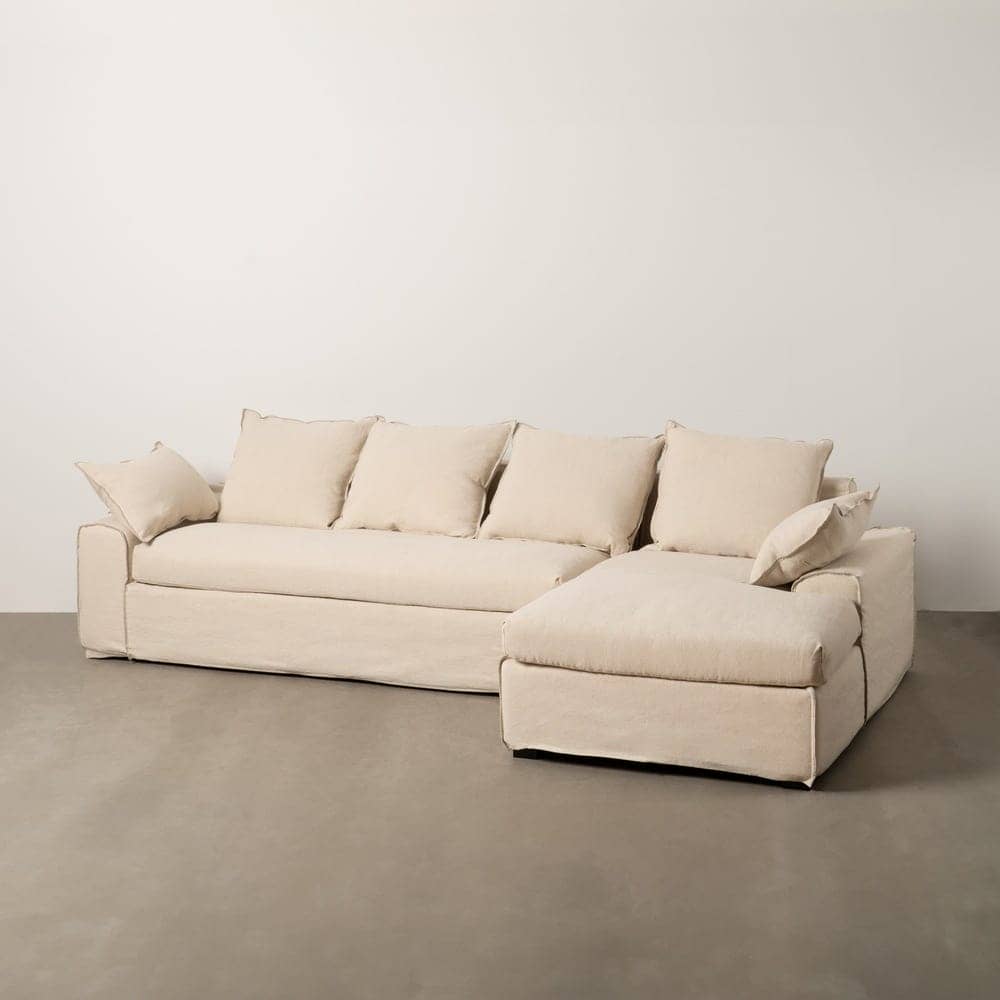 Chaise-Lounge Crema de 300 cm en Tejido y Madera - Elegancia y Confort para tu Salón, Desenfundable y Ergonomía Ideal - Imagen 13