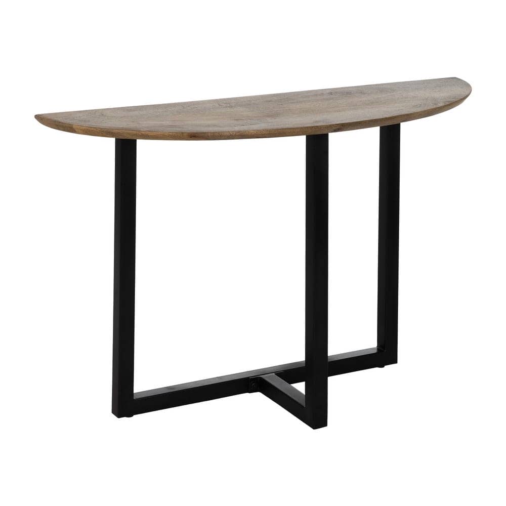 Consola de Madera de Mango con Detalles Modernos - 120 cm, Estilo Elegante y Acabado en Color Miel, Patitas de Hierro Negro