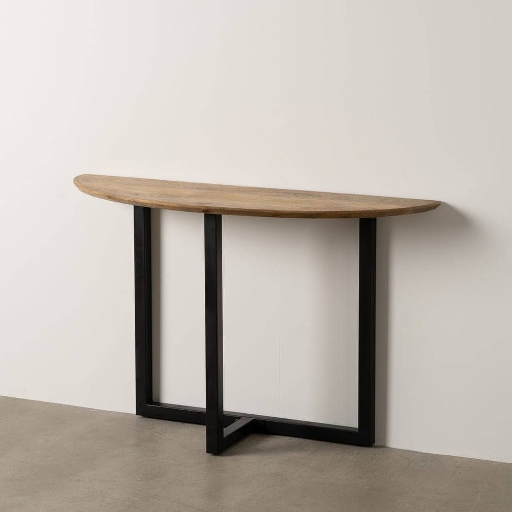 Consola de Madera de Mango con Detalles Modernos - 120 cm, Estilo Elegante y Acabado en Color Miel, Patitas de Hierro Negro - Imagen 7