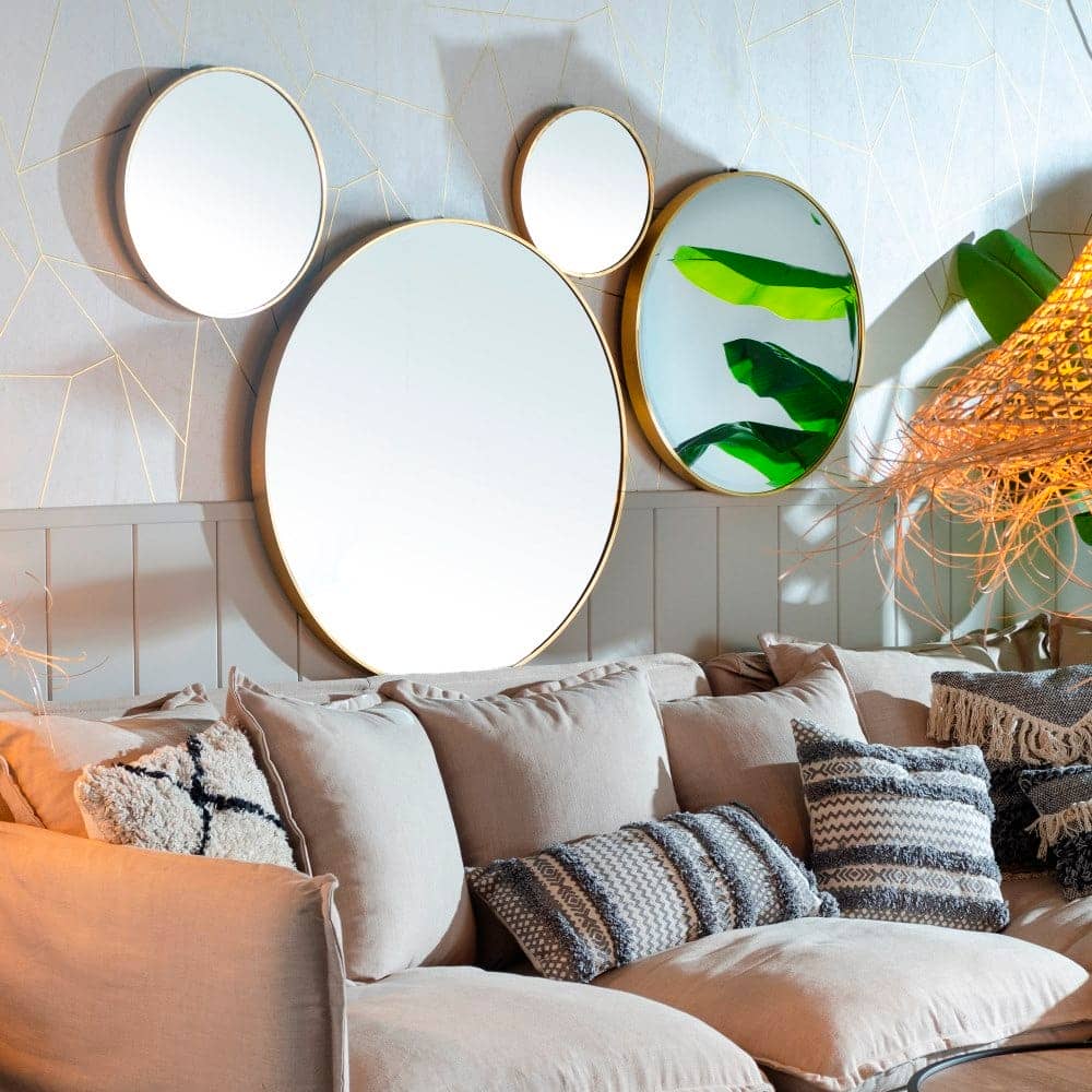 Espejo Decorativo Oro Aluminio-Cristal 80 cm - Elegancia y Estilo Moderno para Salón y Pasillo - Imagen 6