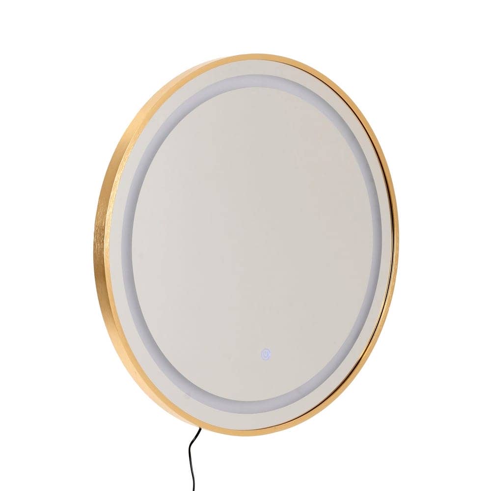 Espejo Redondo con Luz LED 60 cm y Sensor Táctil - Marco de Aluminio Dorado, Temperatura de Luz 4500K, Incluye Cable y Clavija Europea - Imagen 3