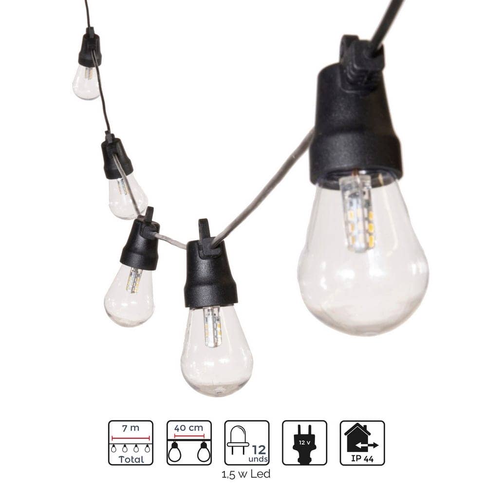 Guirnalda de 12 Luces LED Edison de 7 m con Cable Negro - Bombillas de Luz Cálida 2200K, Eficiencia Energética A++, IP44 - Imagen 4