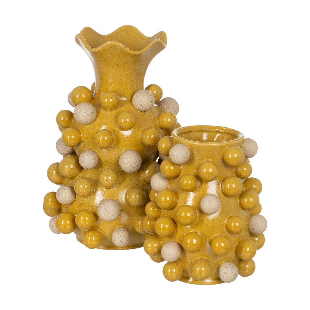 Jarrón Decorativo de Cerámica Amarillo-Blanco de 39 cm - Ideal para Decoración de Interiores - Imagen 2