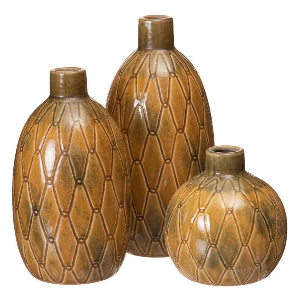 Jarrón de Cerámica Mostaza para Decoración - 18 cm, Boca de 3.5 cm, Ideal para Hogar y Oficina - Imagen 2