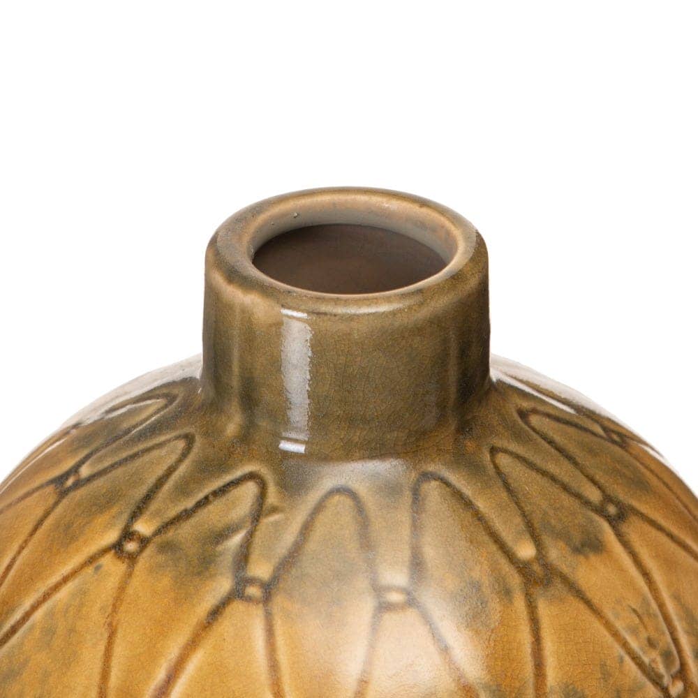 Jarrón de Cerámica Mostaza para Decoración - 18 cm, Boca de 3.5 cm, Ideal para Hogar y Oficina - Imagen 3