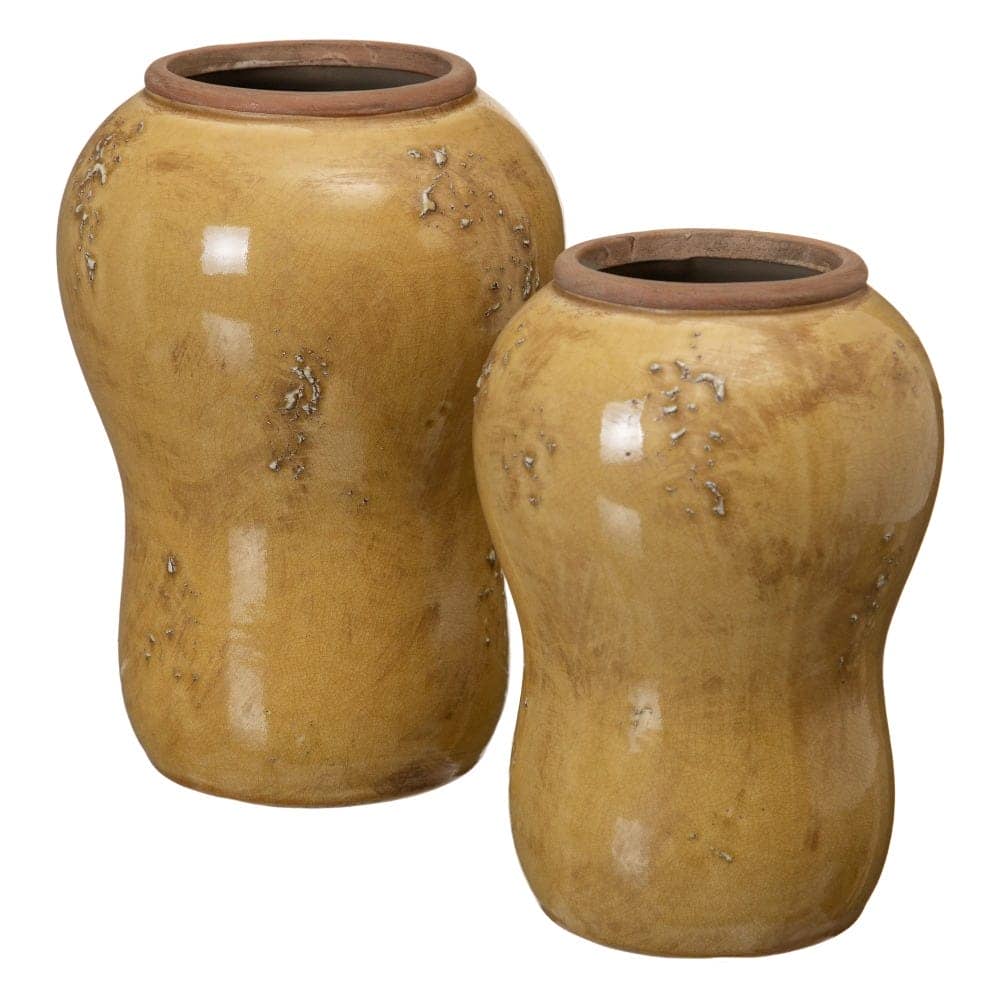 Jarrón de Cerámica Mostaza para Decoración - 21,5 cm, Boca de 7,5 cm, Ideal para Hogar y Oficina - Imagen 2