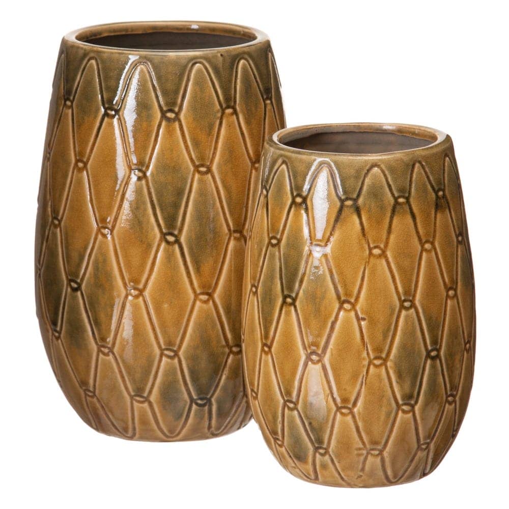 Jarrón de Cerámica Mostaza para Decoración - 22,5 cm, Boca de 9,5 cm, Ideal para Hogar y Oficina - Imagen 2