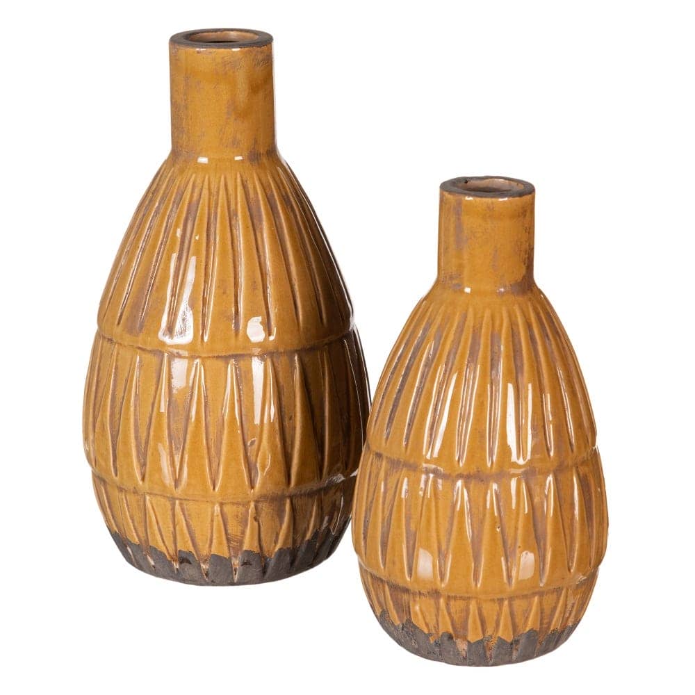 Jarrón de Cerámica Mostaza para Decoración - 25,5 cm, Boca de 3,5 cm, Ideal para Hogar y Oficina - Imagen 2