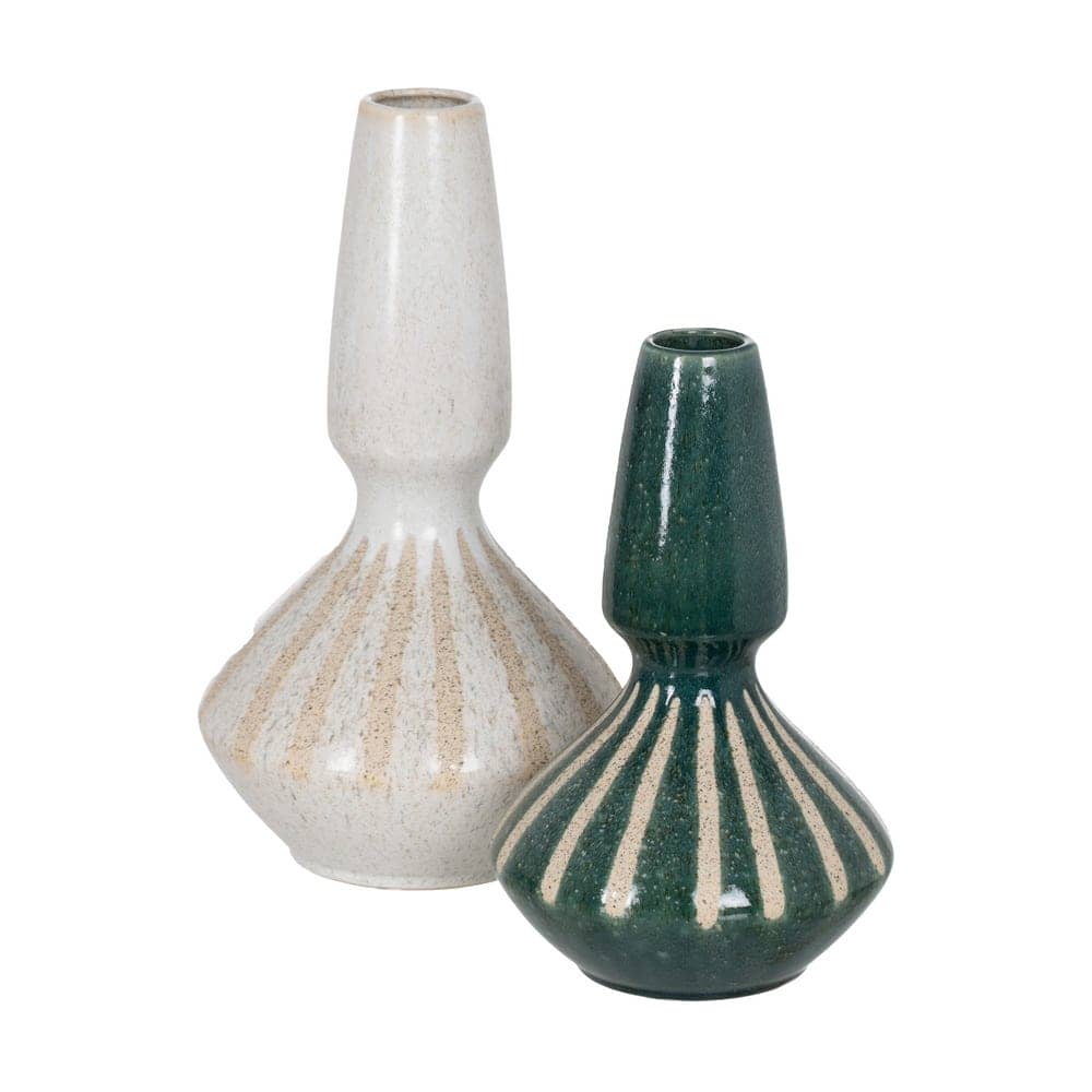 Jarrón Decorativo de Cerámica Verde-Blanco de 31 cm - Ideal para Decoración de Interiores - Imagen 2