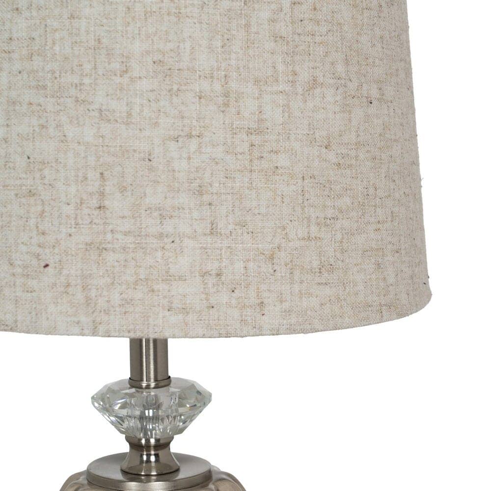 Lámpara de Mesa Cerámica Beige con Base de Cristal y Metal - 44 cm de Altura, Tulipa de Lino y Poliéster, Casquillo E27, Ideal para Decoración Moderna - Imagen 3