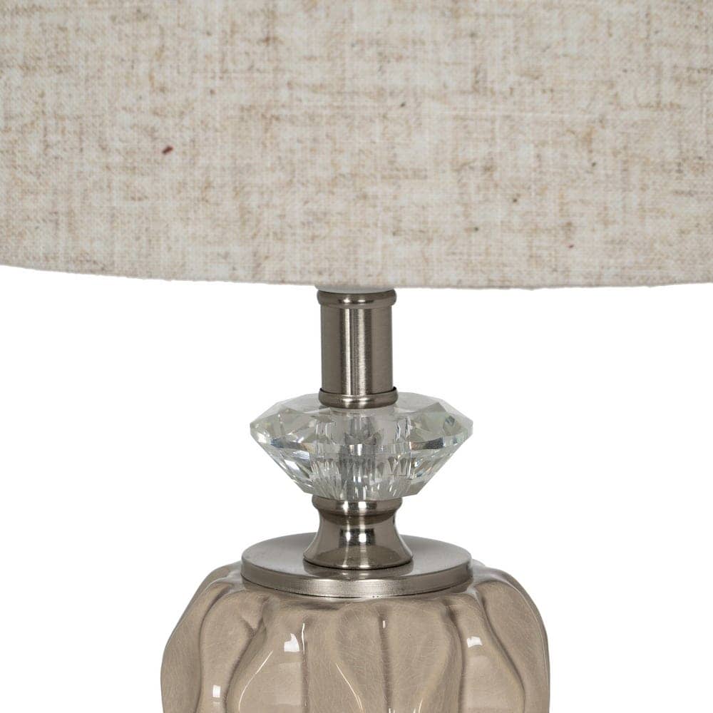 Lámpara de Mesa Cerámica Beige con Base de Cristal y Metal - 44 cm de Altura, Tulipa de Lino y Poliéster, Casquillo E27, Ideal para Decoración Moderna - Imagen 4