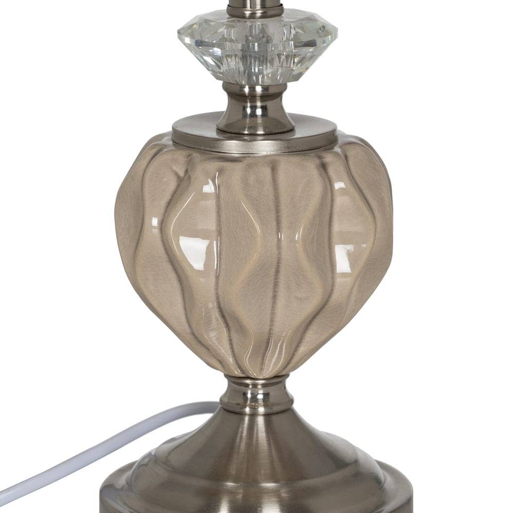 Lámpara de Mesa Cerámica Beige con Base de Cristal y Metal - 44 cm de Altura, Tulipa de Lino y Poliéster, Casquillo E27, Ideal para Decoración Moderna - Imagen 5