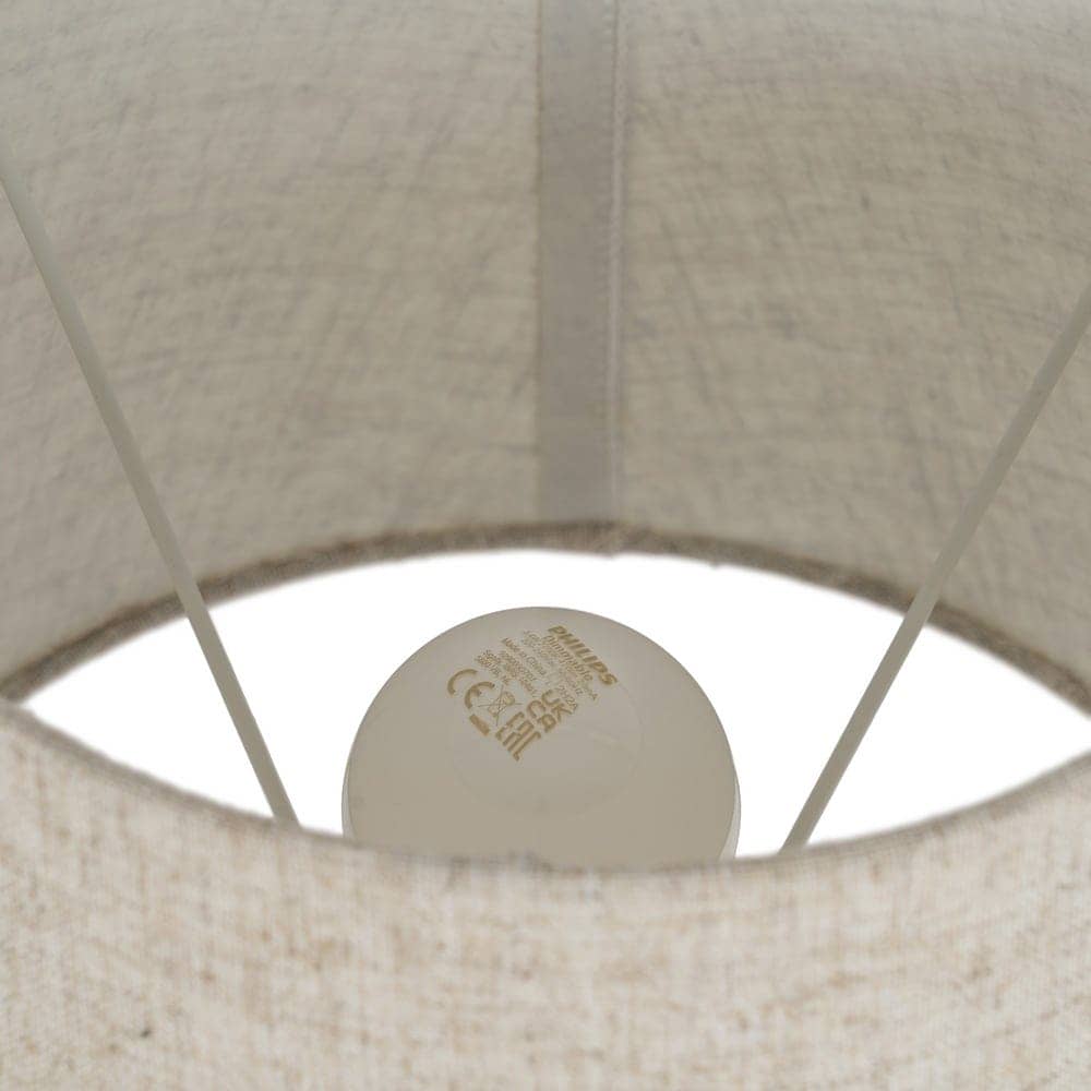 Lámpara de Mesa Cerámica Beige con Base de Cristal y Metal - 44 cm de Altura, Tulipa de Lino y Poliéster, Casquillo E27, Ideal para Decoración Moderna - Imagen 6
