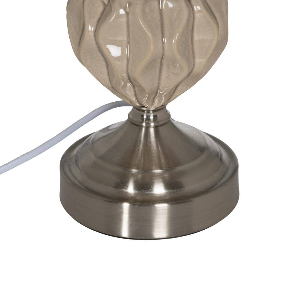Lámpara de Mesa Cerámica Beige con Base de Cristal y Metal - 44 cm de Altura, Tulipa de Lino y Poliéster, Casquillo E27, Ideal para Decoración Moderna - Imagen 7