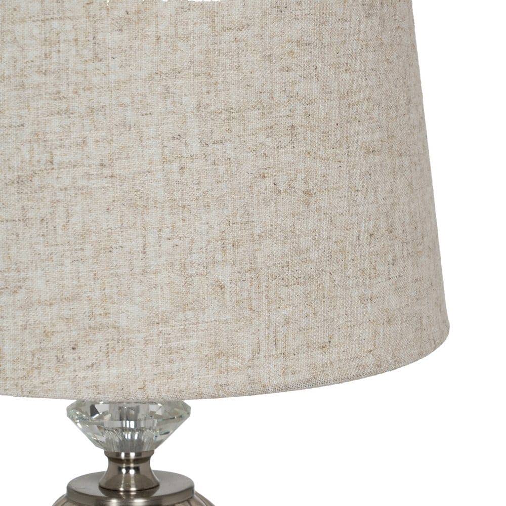Lámpara de Mesa Cerámica Beige con Base de Cristal y Metal - 48 cm de Altura, Tulipa de Lino y Poliéster, Casquillo E27, Ideal para Decoración Moderna - Imagen 3