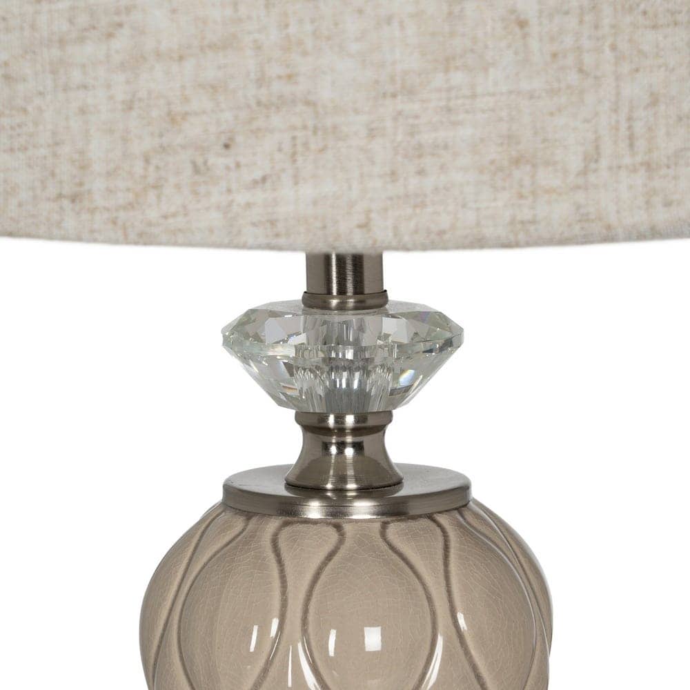 Lámpara de Mesa Cerámica Beige con Base de Cristal y Metal - 48 cm de Altura, Tulipa de Lino y Poliéster, Casquillo E27, Ideal para Decoración Moderna - Imagen 4