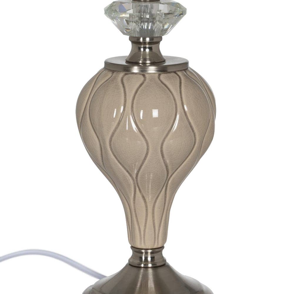 Lámpara de Mesa Cerámica Beige con Base de Cristal y Metal - 48 cm de Altura, Tulipa de Lino y Poliéster, Casquillo E27, Ideal para Decoración Moderna - Imagen 5