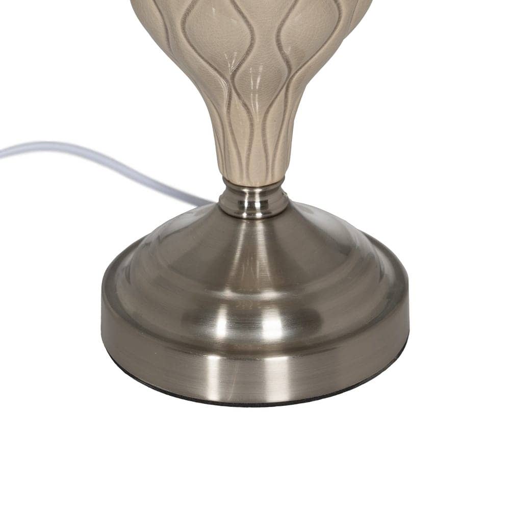 Lámpara de Mesa Cerámica Beige con Base de Cristal y Metal - 48 cm de Altura, Tulipa de Lino y Poliéster, Casquillo E27, Ideal para Decoración Moderna - Imagen 7