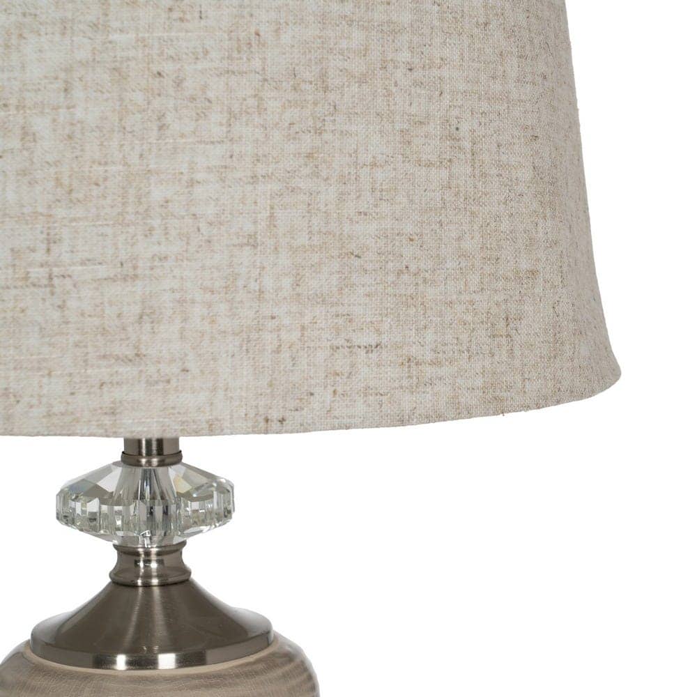 Lámpara de Mesa Cerámica Beige con Base de Cristal y Metal - 54 cm de Altura, Tulipa de Lino y Poliéster, Casquillo E27, Ideal para Decoración Moderna - Imagen 3