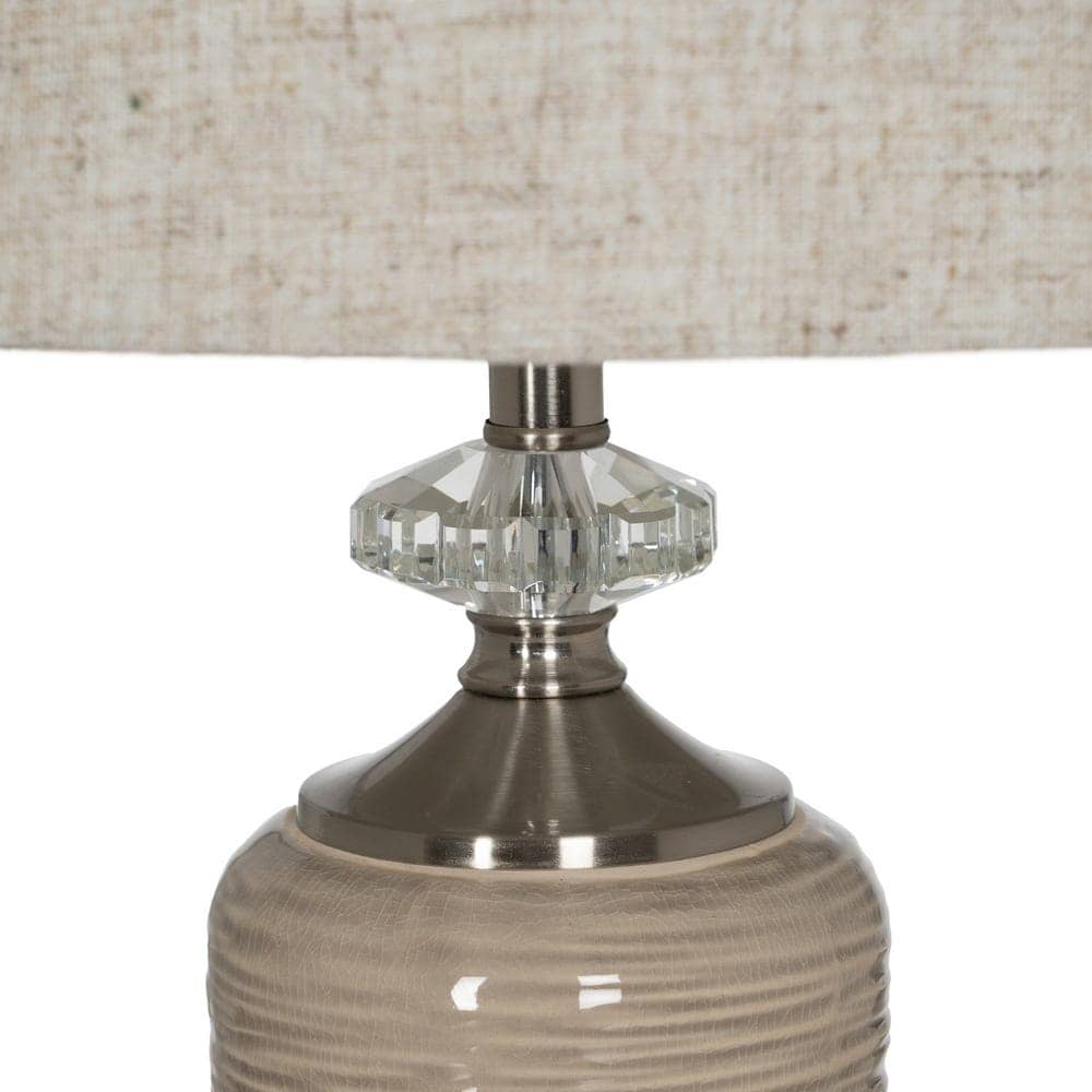 Lámpara de Mesa Cerámica Beige con Base de Cristal y Metal - 54 cm de Altura, Tulipa de Lino y Poliéster, Casquillo E27, Ideal para Decoración Moderna - Imagen 4