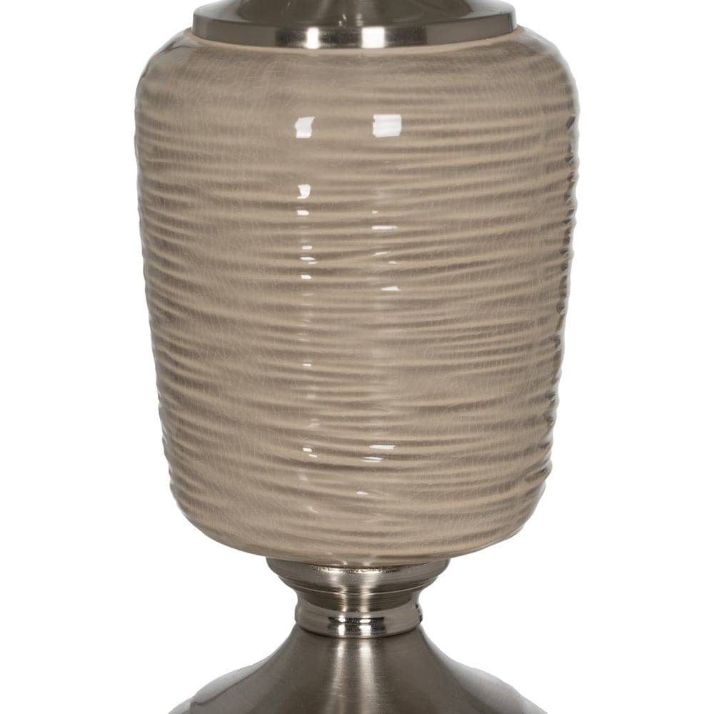 Lámpara de Mesa Cerámica Beige con Base de Cristal y Metal - 54 cm de Altura, Tulipa de Lino y Poliéster, Casquillo E27, Ideal para Decoración Moderna - Imagen 5