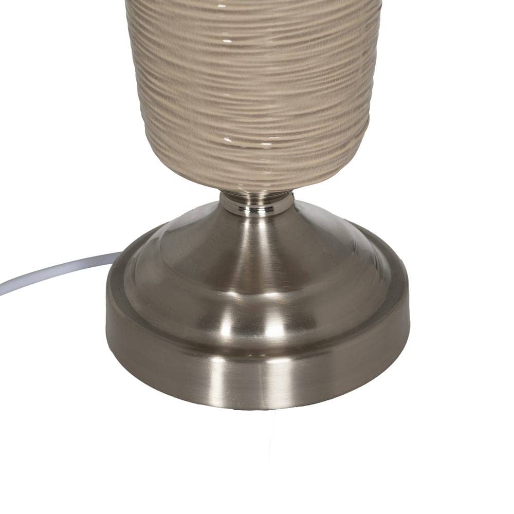 Lámpara de Mesa Cerámica Beige con Base de Cristal y Metal - 54 cm de Altura, Tulipa de Lino y Poliéster, Casquillo E27, Ideal para Decoración Moderna - Imagen 7