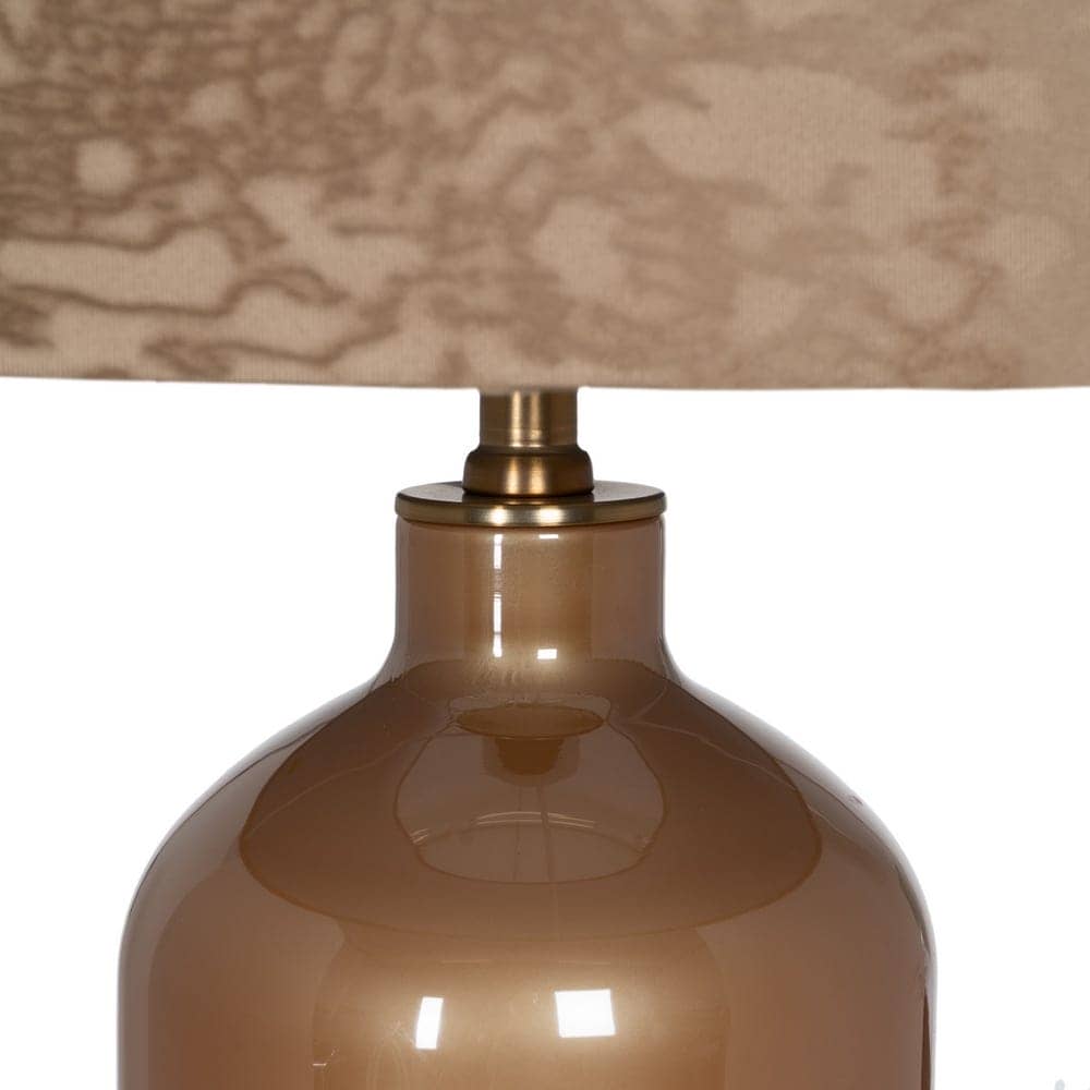 Lámpara de Mesa de Cristal Beige-Dorado de 68,5 cm - Elegante Tulipa de Tejido y Base de Cristal, Ideal para Decoración Moderna - Imagen 3